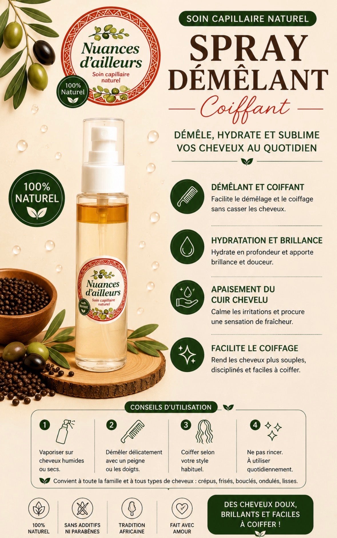 Spray démêlant coiffant